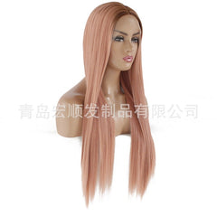 Synthetic lace front wigs for women dark ombre rose pink color long straight