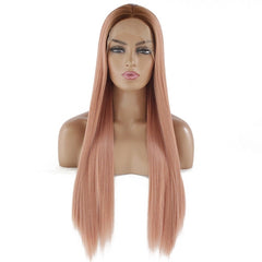 Synthetic lace front wigs for women dark ombre rose pink color long straight