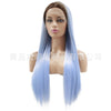 Image of Synthetic lace front wigs for women ombre light blue color long straight