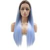 Image of Synthetic lace front wigs for women ombre light blue color long straight