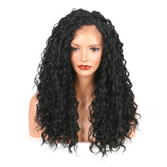 Chemical fiber wig manufacturer hot sale high temperature silk small curly head set African black front lace wig quantity is superio