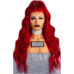 Red Natural Wave Hand Tied Synthetic Lace Front Wig