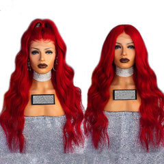 Red Natural Wave Hand Tied Synthetic Lace Front Wig