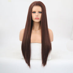 Charisma Brown Synthetic Long Straight Hair Lace Front Wigs Glueless For Women Natural Hairline 150% Density