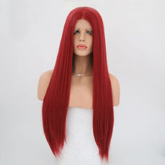 Charisma Red Synthetic Long Straight Hair Lace Front Wigs Glueless For Women Natural Hairline 150% Density