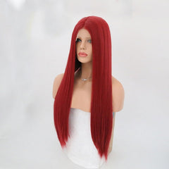 Charisma Red Synthetic Long Straight Hair Lace Front Wigs Glueless For Women Natural Hairline 150% Density