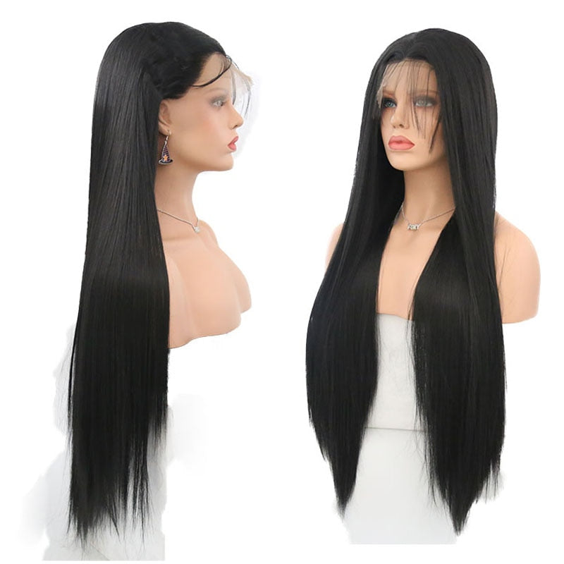 Synthetic Lace Front Wig 1B Long Straight Hair With Natural Hairline