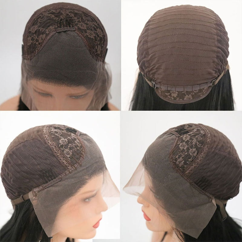 Synthetic Lace Front Wig 1B Long Straight Hair With Natural Hairline